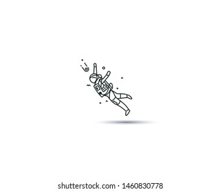 Astronaut falling down in a space - Flat Line Art Design Illustration.