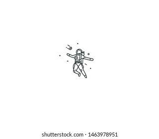 Astronaut falling down in a space - Flat Line Art Design Illustration.