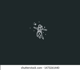 Astronaut falling down in a space - Flat Line Art Design Illustration.