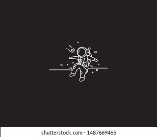 Astronaut falling down in a space - Flat Line Art Design Illustration.