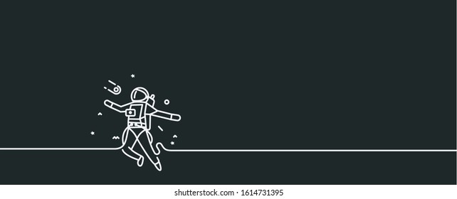 Astronaut falling down in a space - Flat Line Art Design Illustration.