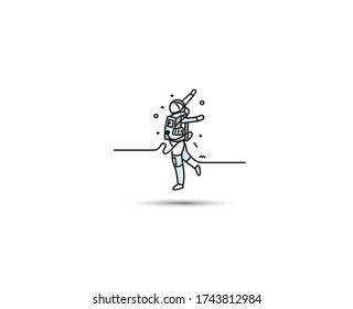 Astronaut falling down in a space - Flat Line Art Design Illustration.