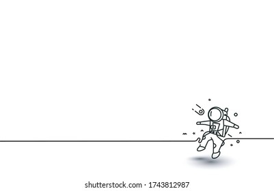 Astronaut falling down in a space - Flat Line Art Design Illustration.