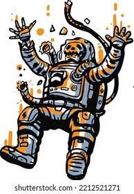 astronaut falling, floating in the space vintage hand drawn vector illustration