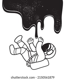 The astronaut falls into the weightlessness of boundless space.