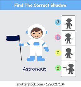 Astronaut Find The Correct Shadow Game for Kids Vector