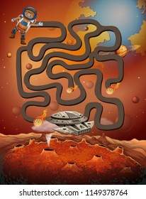 Astronaut finding spaceship maze game illustration