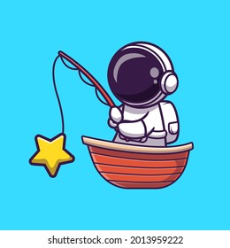 Astronautenfischer Stern auf dem Cartoon-Vektorsymbol. Science Holiday Icon Konzept isolierter Premium-Vektorgrafik. Flachbildkartonstil