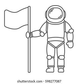 Astronaut with flag in black line style