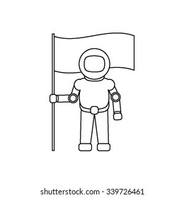 Astronaut with flag - black vector icon