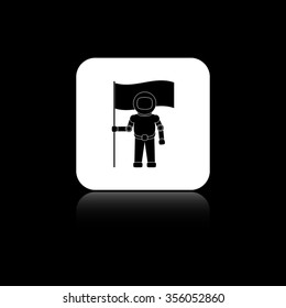 Astronaut with flag - black vector  icon