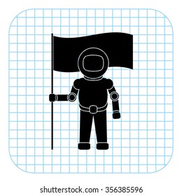 Astronaut with flag - black  vector icon