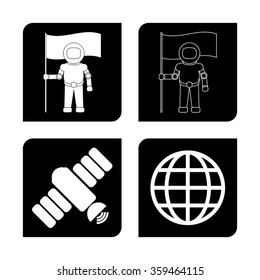 Astronaut with flag -  black vector icon; set