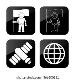 Astronaut with flag - black  vector icon; set