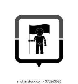 Astronaut with flag - black vector icon; map pointer;  message bubble