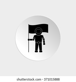 Astronaut with flag -  black vector icon