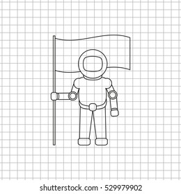 Astronaut with flag -  black vector icon