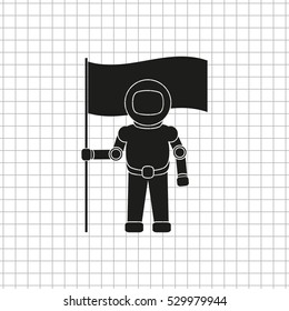 Astronaut with flag -  black vector icon