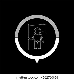 Astronaut with flag  - black vector icon
