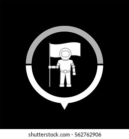Astronaut with flag  - black vector icon