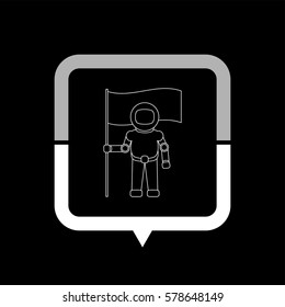 Astronaut with flag  - black vector icon