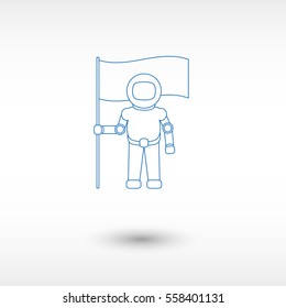 Astronaut with flag -  blue vector icon