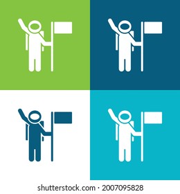 Astronaut With A Flag Flat four color minimal icon set