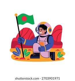 Astronauta con la Ilustración vectorial plana de la bandera EPS 10 archivo