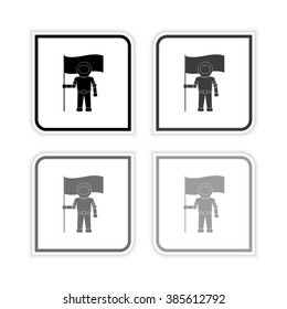 Astronaut with flag -  grayscale vector icon