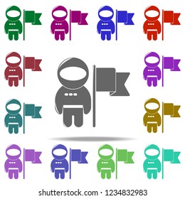 astronaut and flag icon. Elements of Space in multi color style icons. Simple icon for websites, web design, mobile app, info graphics