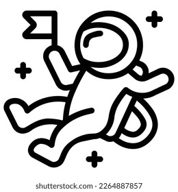 Astronaut mit Flaggen-Symbol Vektorgrafik, Umrissstil-Design, bearbeitbarer Strich.