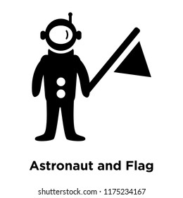 Astronaut and Flag icon vector isolated on white background, logo concept of Astronaut and Flag sign on transparent background, filled black symbol