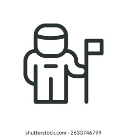 Astronaut with flag line icon, space exploration and colonization vector symbol with editable stroke
