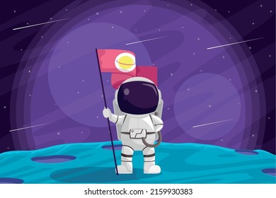 astronaut with flag in moon scene