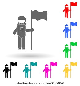 astronaut with flag multi color style icon. Simple glyph, flat vector of space icons for ui and ux, website or mobile application