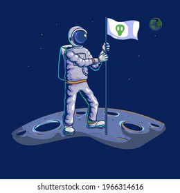 astronauta con bandera en la ilustración de la luna