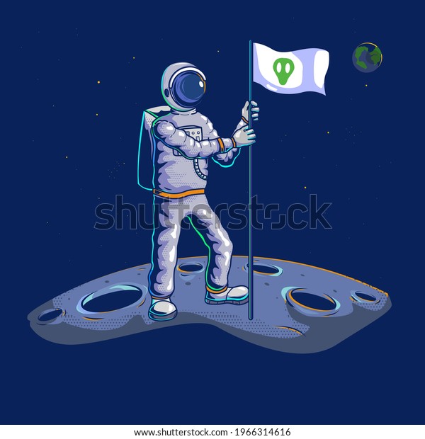 astronaut with flag on\
the moon\
illustration