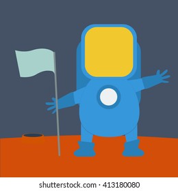 Astronaut with flag on red planet