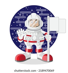 Astronaut with a flag on space background. Isolated on white background. Vector illustration.