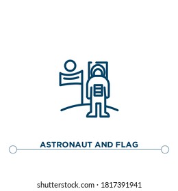 astronaut and flag outline vector icon. simple element illustration. astronaut and flag outline icon from editable astronomy concept. can be used for web and mobile
