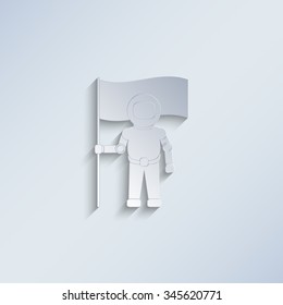 Astronaut with flag - paper vector icon