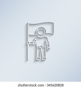 Astronaut with flag - paper vector icon