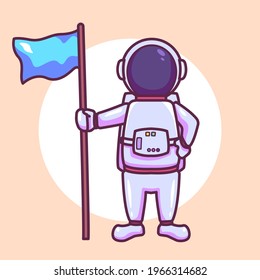 astronaut with flag. Premium vector isolated