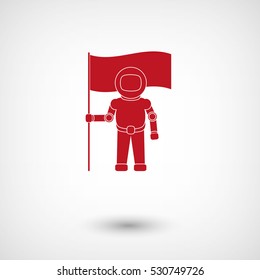 Astronaut with flag - red vector  icon with shadow