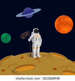 Astronaut with flag in the space