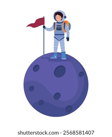 astronaut with flag space exploration isolated