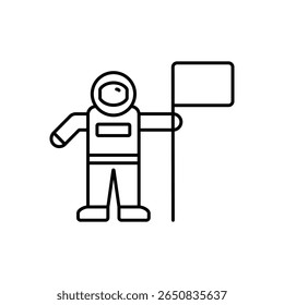 Astronaut and Flag Space Mission Line Icon