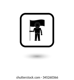 Astronaut with flag - vector icon