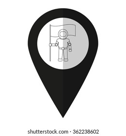 Astronaut with flag - vector icon;  black map pointer