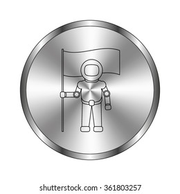 Astronaut with flag - vector icon;  metal button